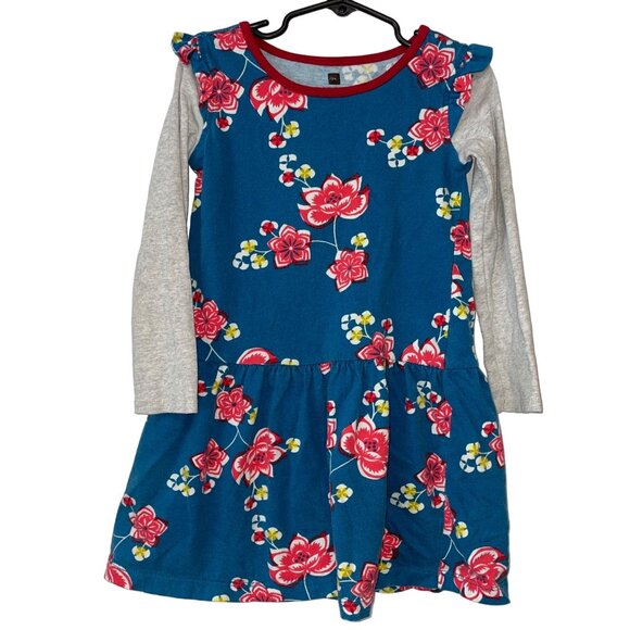 Tea Collection Girls Long Sleeve Floral Dress Size 5 Multicolor Cotton Blend - Picture 1 of 6